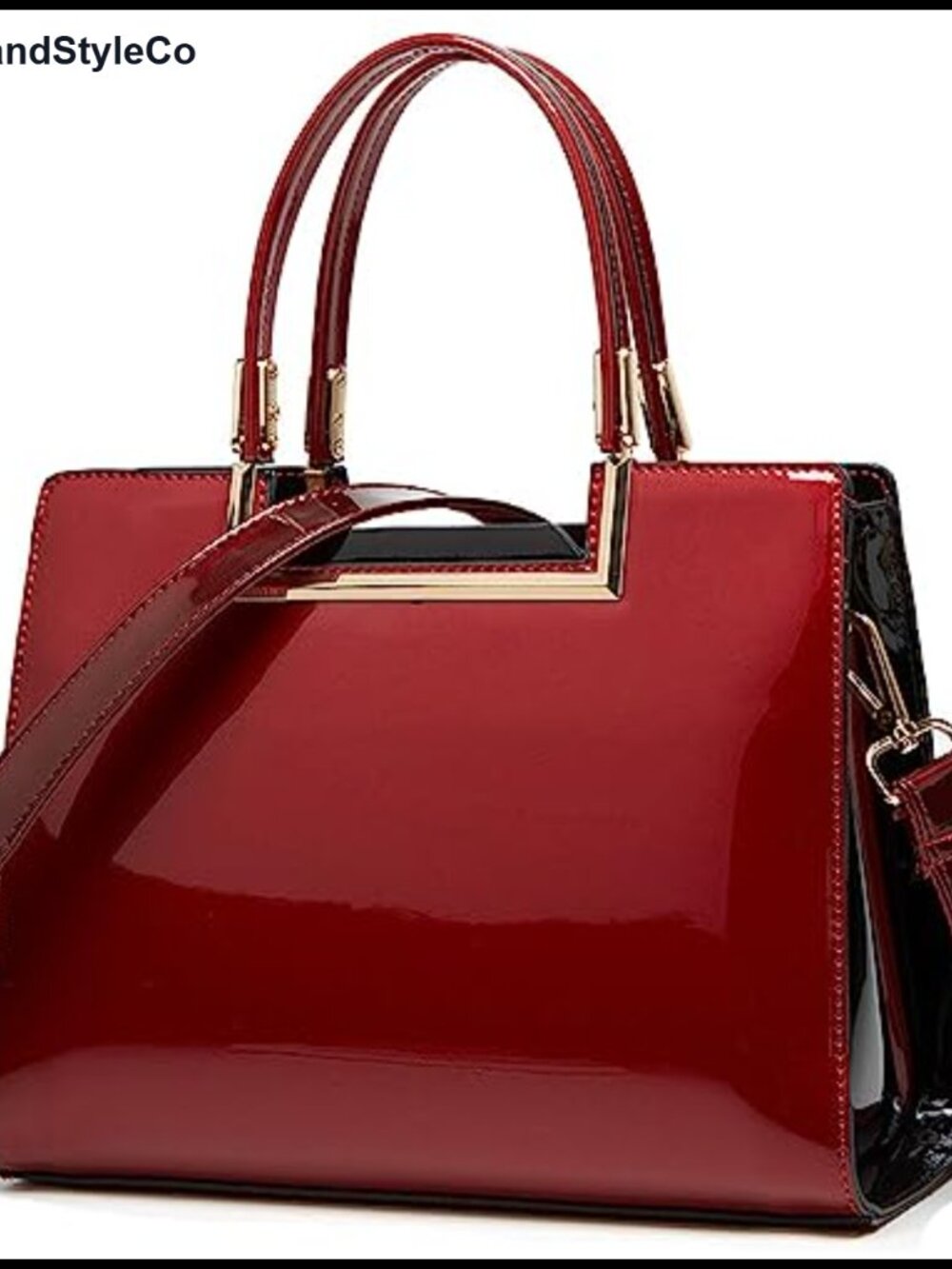 Glossy Patent Leather Satchel Handbag Top Handle Crossbody Adjustable Strap